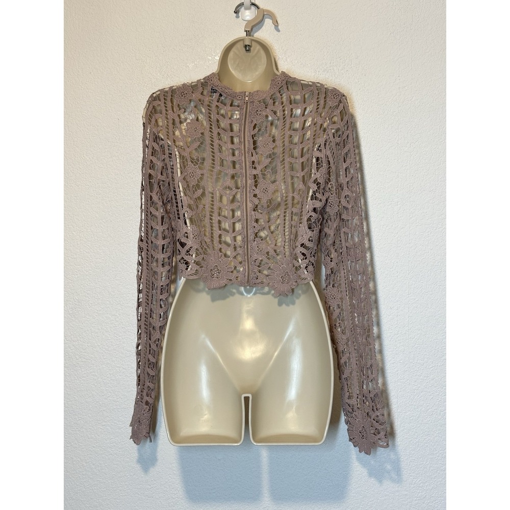 Tobi Womens Large Open Crochet Knit Crop Top Pink Purple Boho Coquette Festival